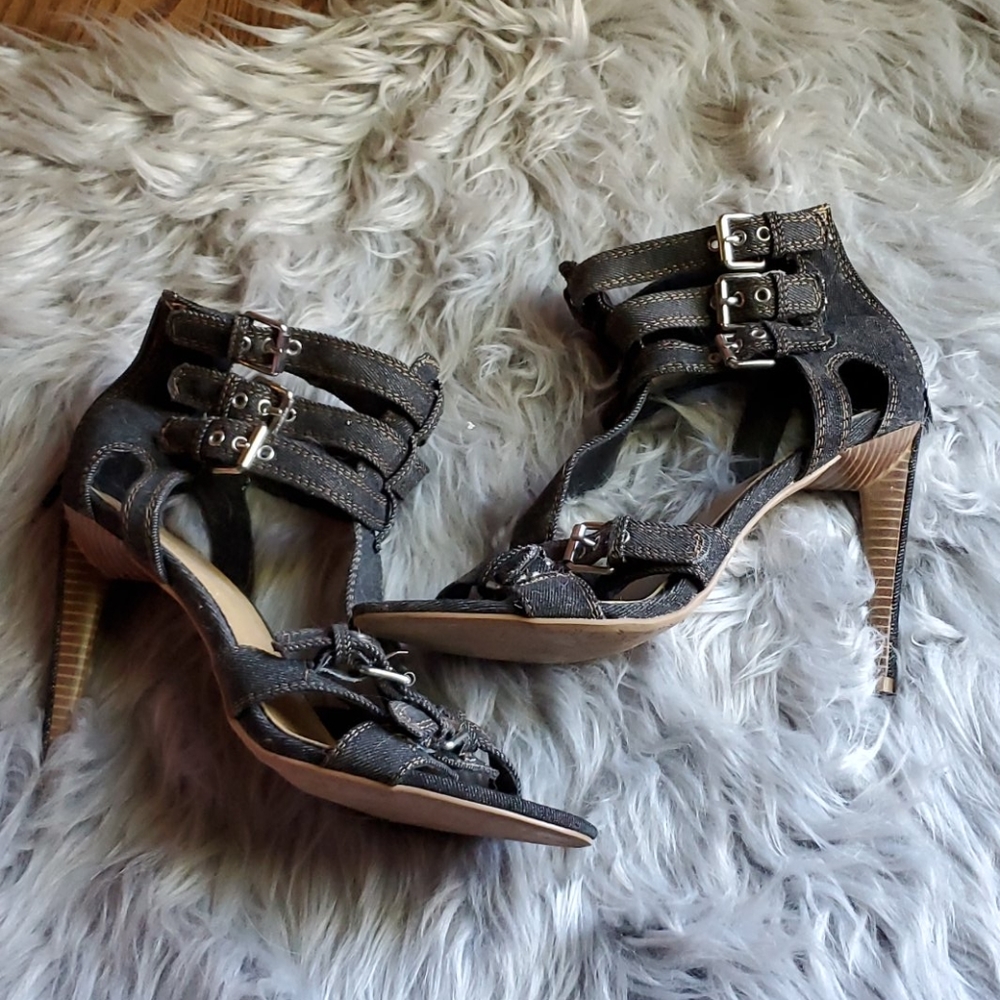 Dark denim buckle stiletto